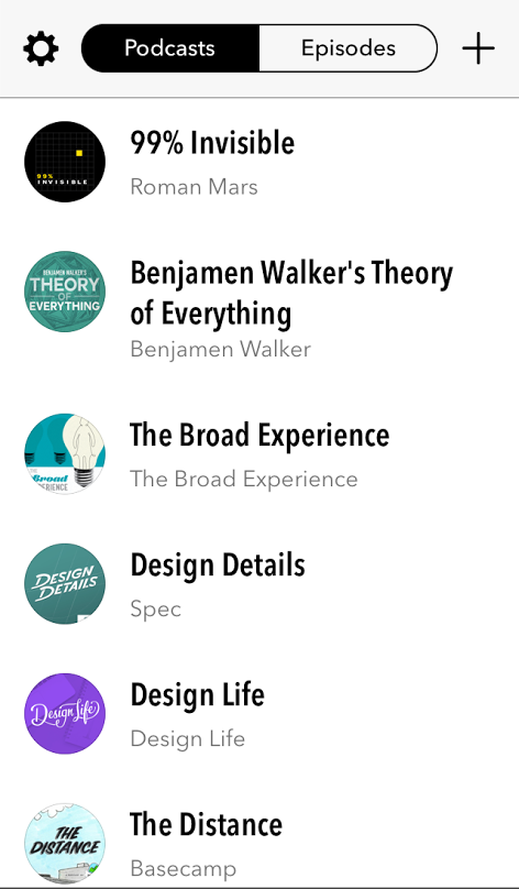 Screenshot of some current subscriptions in Castro